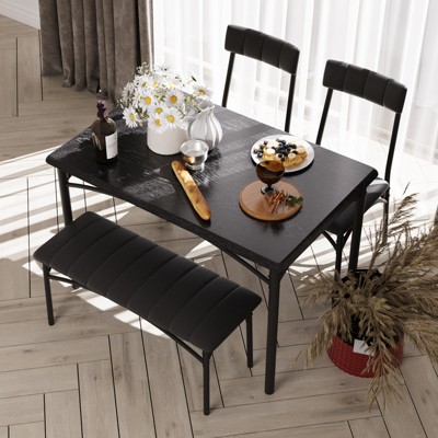 4-Piece Kitchen Dining Set with Table, Bench & 2 Chairs, Modern Space-Saving Dinette Set