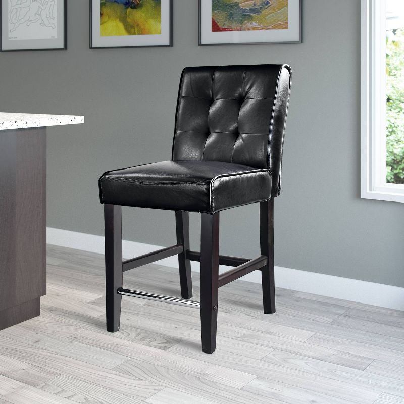 Antonio PU Tufted Counter Height Barstool with Bonded Leather Seat Black - CorLiving, 2 of 5