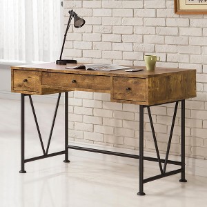 Gulches Antique Nutmeg & Black 3-Drawer Writing Desk - Industrial Style, Smooth Euro Glides, Scratch-Resistant, Steel Frame - 1 of 4