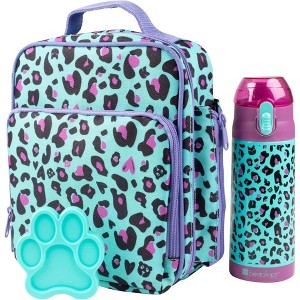 Bentology Cheetah Lunch Bag Set w Paw Print Ice Pack & Water Bottle - Hot or Cold Food for Hours - Perfect Lunchbox Kit for Kids Back To School - 1 of 4