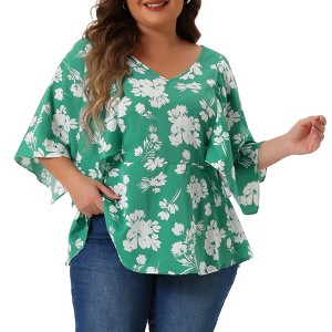 Agnes Orinda Women's Plus Size Summer Casual V Neck Flowy 3/4 Sleeve Babydoll Blouses - 1 of 4