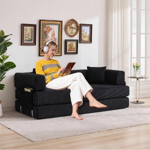 78.7" w Oversized Chaise Lounge Chair Indoor, Oversized Corduroy Upholstered Boneless Sofa Bed - 1 of 4