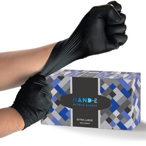 Hand-E Disposable Nitrile Medical Exam Gloves, Black, 100 Count - 5 Mil Thick, Subtle Box, Perfect for Kitchens, Tattoo Parlors & Medical Use - 1 of 4