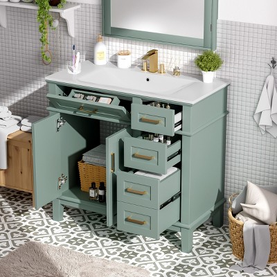 36" Modern Bathroom Vanity with Ceramic Sink,Soft Close Doors and 4 Drawers for Small Bathrooms-The Pop Home