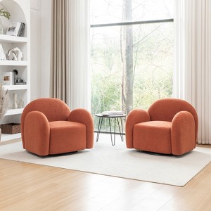 SEYNAR Modern Teddy Upholstered 360 Degree Swivel Armchair with Metal Base Set of 2 - 1 of 4