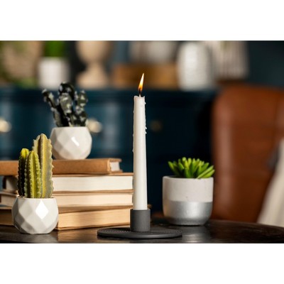 Black Ribbed Ceramic Taper Candle Holders, Pack of 2