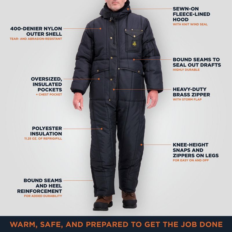 RefrigiWear Men's Iron-Tuff Insulated Coveralls with Hood -50F Cold Protection, 4 of 9