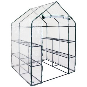 Sunnydaze Outdoor Portable Growing Rack Grandeur Mini Walk-In Greenhouse with Roll-Up Door - 4 Shelves - Clear - 1 of 4