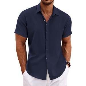 COOFANDY Men's Linen Short Sleeve Casual Button Down Beach Summer Wedding Shirt - 1 of 4