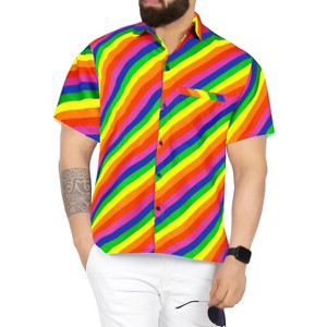 LA LEELA Men's Rainbow Hawaiian Shirts Short Sleeve Button Down Summer Holiday Party Shirt for Men - 1 of 3