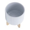 Sagebrook Home Textured Round Ceramic Planter Pot with Wood Stand - 4 of 4