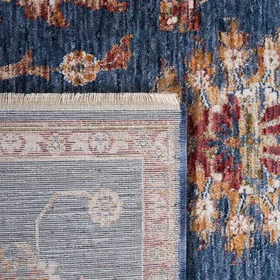 Vintage Navy and Beige Synthetic 69'' Square Area Rug