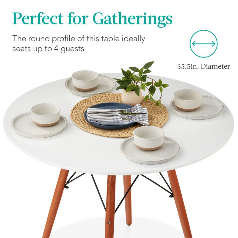 Best Choice Products 35.5in Round Compact Mid-Century Modern Dining Table w/ Beech Wood Legs, Metal Frame, 3 of 9