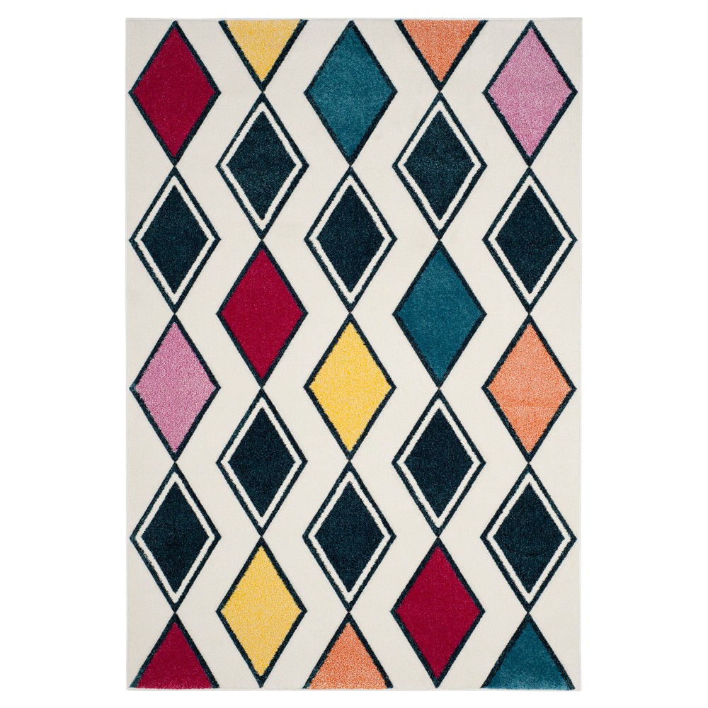 4'x6' Doreen Geometric Loomed Area Rug Ivory/Peacock Blue - Safavieh