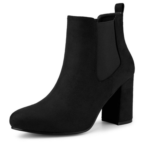 Allegra K Women's Round Toe Chunky High Heels Ankle Chelsea Boots Black 7.5