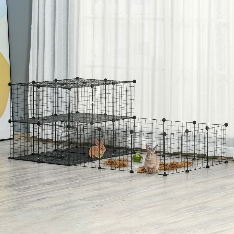 PawHut Pet Playpen Small Animal Cage with Door, Customizable Metal Wire Fence for Guinea Pigs, Puppies, Kittens, 14 x 14 in, 4 of 8