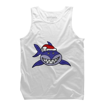 Men's Design By Humans Funny Christmas Shark in Santa Hat By SmileToday Tank Top