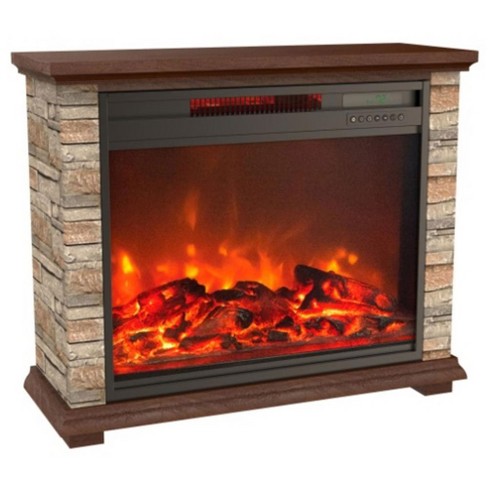 Lifesmart 1500 Watt Portable Electric Infrared Quartz Faux Stone u0026 Oak Wood Fireplace  Heater With Remote - Brown : Target