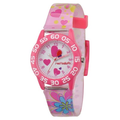 Girls' Red Balloon Pink Plastic Time Teacher Watch - Pink