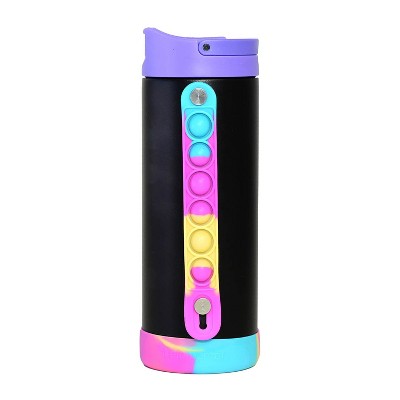 Elemental® Iconic Pop Stainless Steel 14-Oz. Fidget Water Bottle Thermos with Flip-open Sports Cap, Bubble Strap, and 2 Straws
