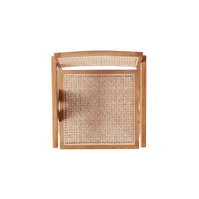 High-Back Natural Cane and Rattan Arm Chair with Ash Wood Base