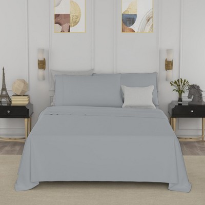 Queen Light Gray Cotton Blend Percale Sheet Set