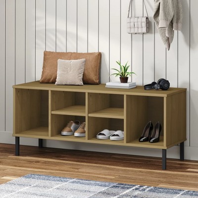 vidaXL Shoe Rack with Metal Legs Brown 41.7 in.x13.8 in.x17.7 in. Solid Wood OSLO