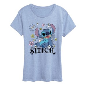 Women's - Disney - Stitch Sit Floral Short Sleeve Graphic T-Shirt - 1 of 3
