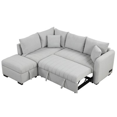 NicBex Modern Pull Out Sofa Bed Convertible Sleeper Sofa with Storage Ottoman and USB Ports for Living Room