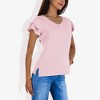 Anna-Kaci Women's V-Neck Short Sleeve Shirt with Soft Ruffle Sleeves and Textured Fabric for a Feminine Casual Look - 4 of 4