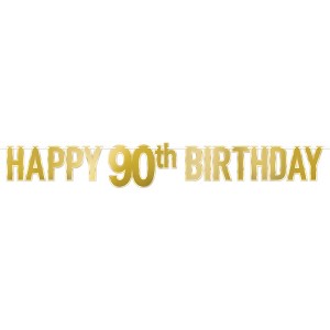Beistle Gold Foil Happy "90th" Birthday Streamer, 7¾" x 5', Pack of 2 - 1 of 4