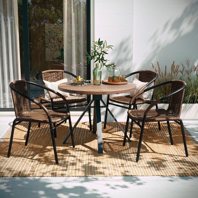 Medium Brown Rattan Stackable Indoor-Outdoor Dining Chairs, Set of 4