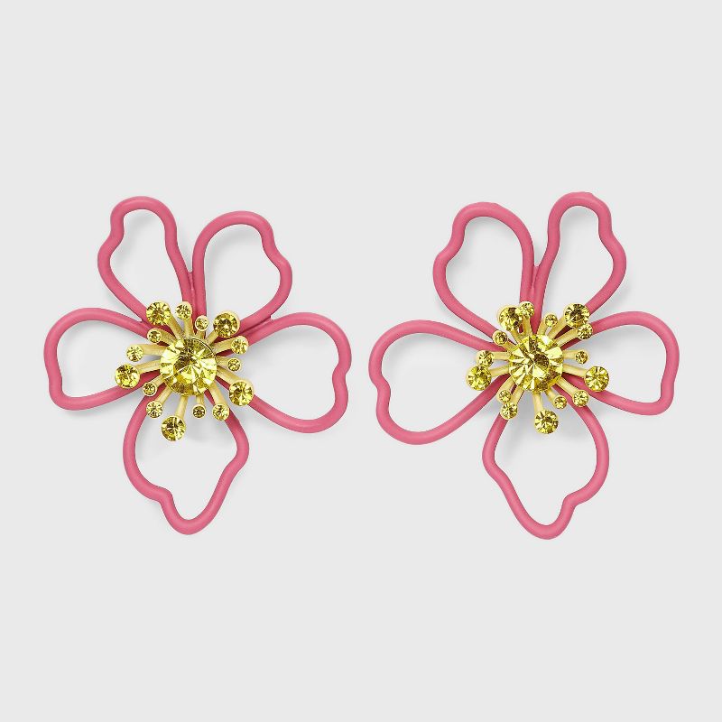 Wired Flower Stud with Stone Center Earrings - A New Day™, 1 of 5
