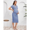 Women Maternity V Neck Dress Summer Short Sleeve Ribbed Knit Button Midi Dress Bodycon Nursing Dresses - 4 of 4