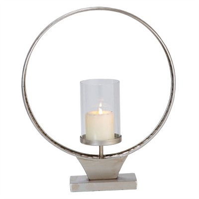 Hammered Metal Round Ring Pillar Candle Holder - Foreside Home & Garden