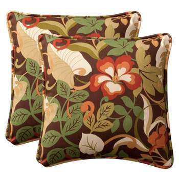 2pc Outdoor Throw Pillows - Brown/Green Floral - Pillow Perfect