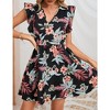 Women's Summer Swing Mini Dress Floral V Neck Short Sleeve Backless A-Line Flare Short Dress - 4 of 4