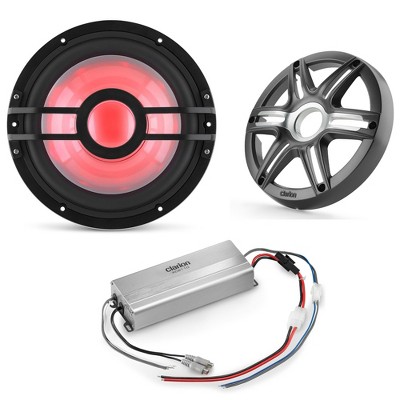 Clarion Marine Bass Bundle - CMSP-101RGB-2 10" RGB LED subwoofer includes Gunmetal Grill, Clarion Marine XC2110 Amplifier