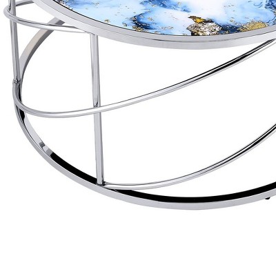 Blue Marble Print and Chrome Round Coffee Table