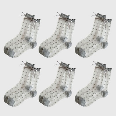 Alilang Women's Sheer Polka Dot Ankle Socks with Bow Detail 6pk - Gray