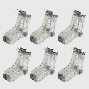 Alilang Women's Sheer Polka Dot Ankle Socks with Bow Detail 6pk - Gray - 1 of 4