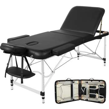 Yaheetech Portable Aluminium 3 Folding Massage Tables with Non-Woven Bag Black