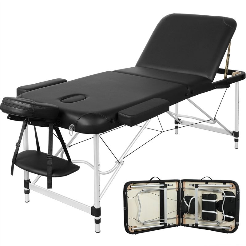 Yaheetech Portable Aluminium 3 Folding Massage Tables with Non-Woven Bag Black, 1 of 11