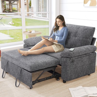 Dyonery 3 in 1 Convertible Sleeper Sofa Bed, Chenille Pull Out Couch with USB Ports & Adjustable Backrest, Tool-Free Loveseat Couch