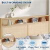 Coucheta Rattan Bed Frame Queen with LED Lights, Boho Wood Queen Bed Frame with Storage Headboard, Natural Rattan, Silent Slats, No Box Spring Needed - 4 of 4