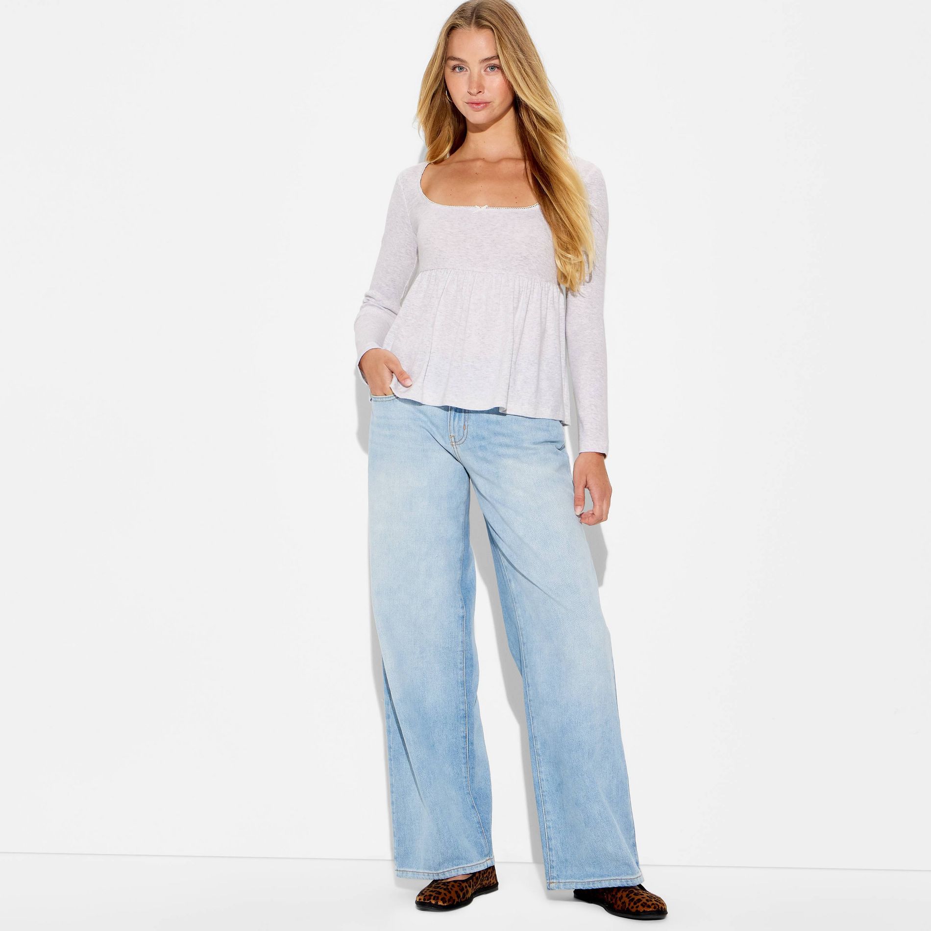 Women's Long Sleeve Babydoll Blouse - Wild Fable™