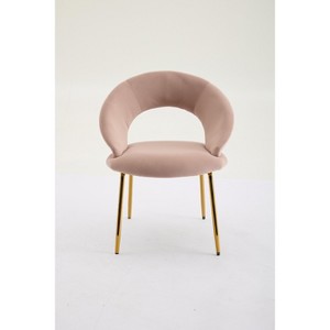 Gulches Pink Velvet Dining Chair - Ergonomic Curved Backrest, Golden Metal Legs, 250 LBS Capacity for Kitchen/Dining Room (Set of 1) - 1 of 4
