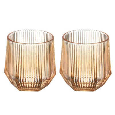 Unique Bargains Stemless Whiskey Glasses with Vertical Stripe 2 Pcs