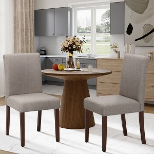 Set of 2 Upholstered Dining Chairs with Wood Legs, High Back Fabric Side Chairs for Kitchen, Dining Room, or Restaurant - Beige - 1 of 4