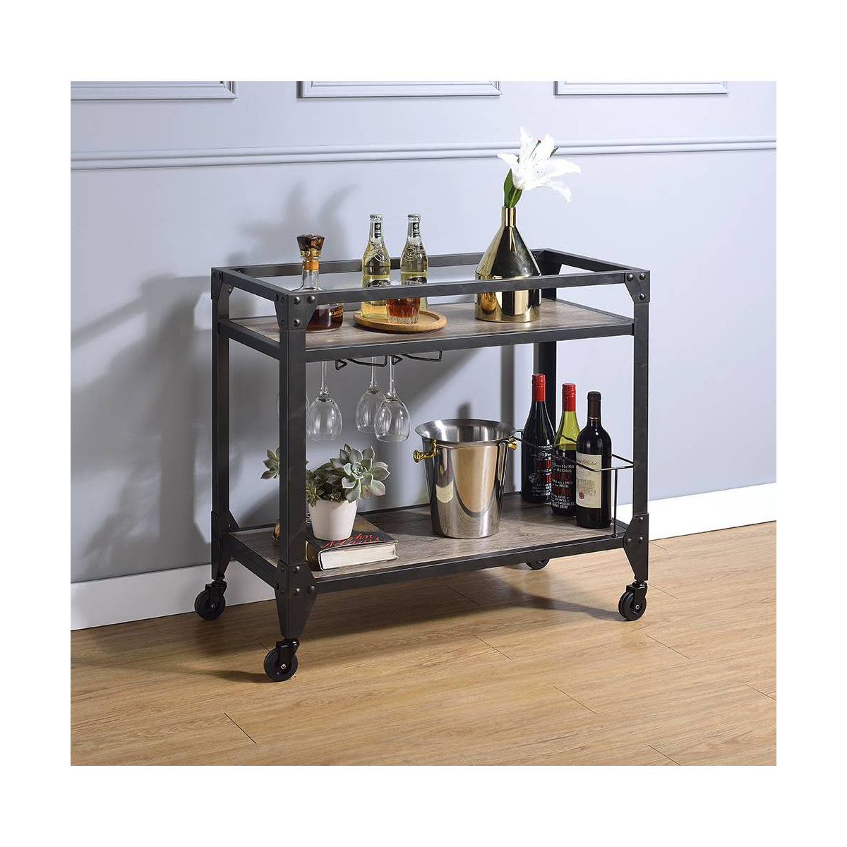 Acme Furniture Bar Serving Cart - Clear/Rustic - thumbnail 9